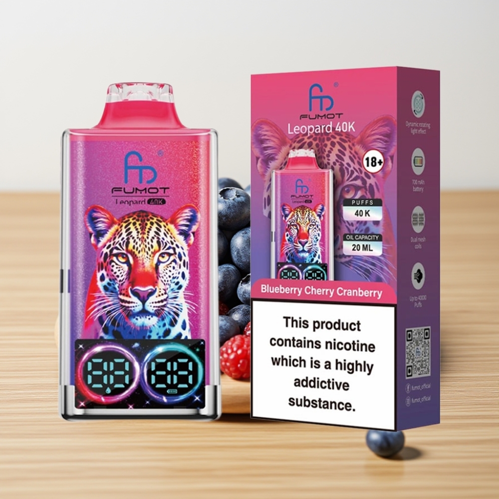 Fumot Leopard 40K Pufova Disposable Vape Borova Trešnja Brusnica 5% Nikotina Dual Mesh