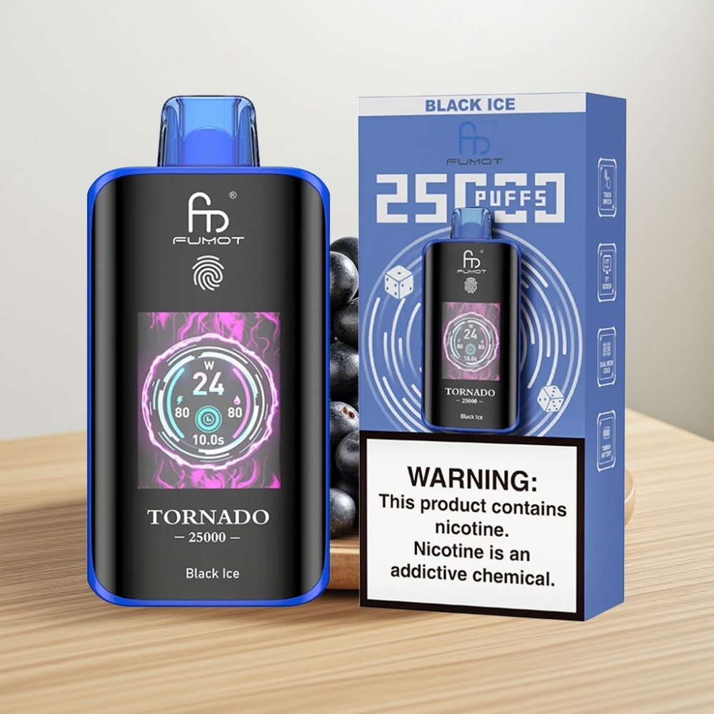 Fumot Tornado 25000 Puffs HD Ekran 700mAh Crni Led