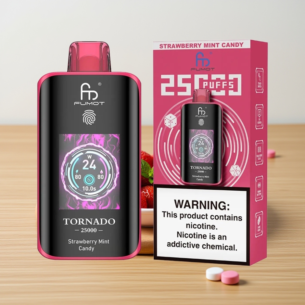 Fumot Tornado 25000 Puffs HD Ekran Tip-C Jagoda-Menta Bombona