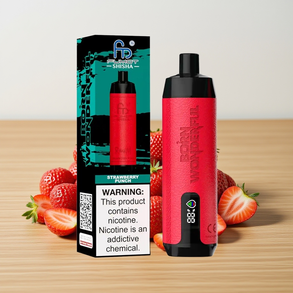RandM Fumot Shisha 10000 Pufova Dispozabil Vape Jagoda Punch, 18ml, 0.6ohm Mesh, LED