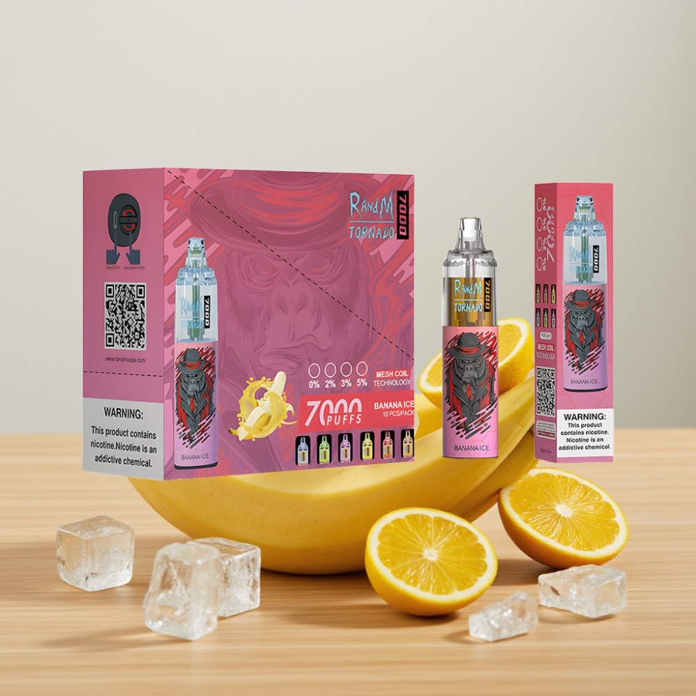 Fumot Tornado 7000 Pufova Disposable Vape Banana Ice 14ML Mesh Coil Tip-C