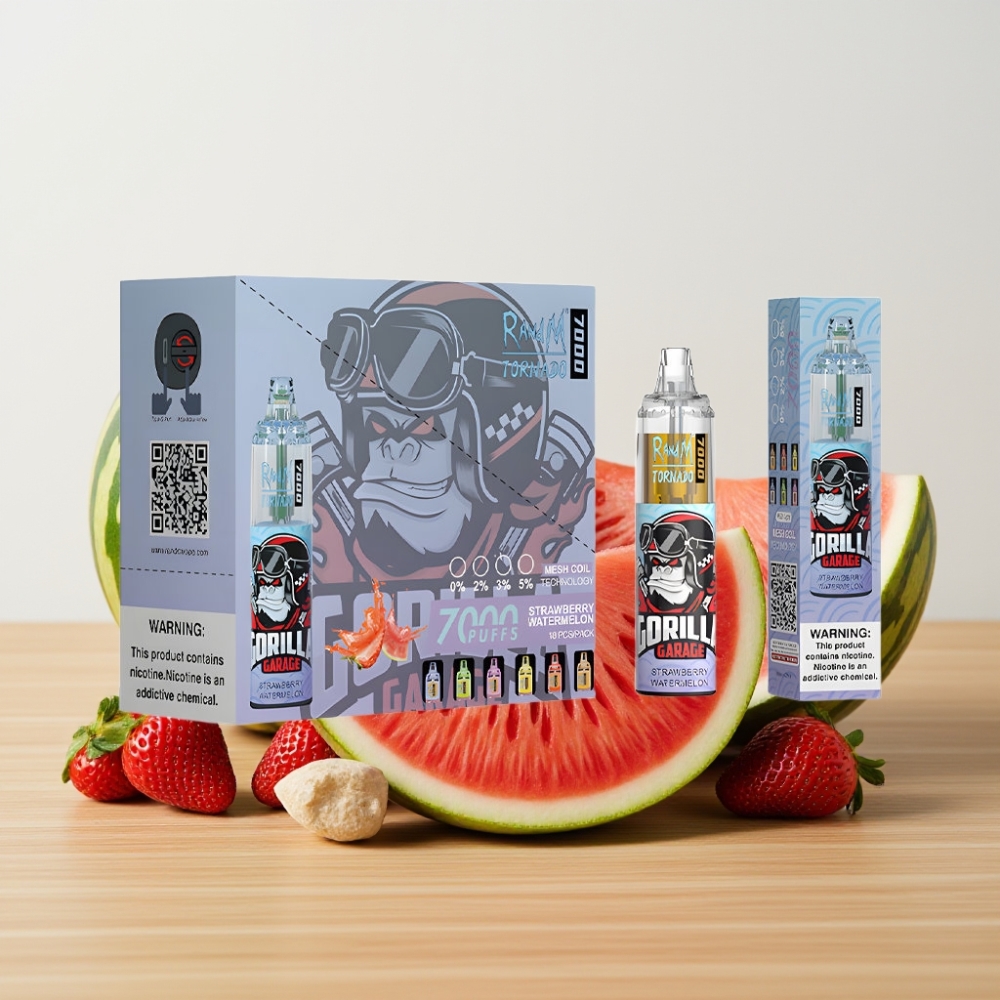 Fumot Tornado 7000 Pufova Disposable Vape Jagoda Lubenica 14ML Mrežasti Kalem