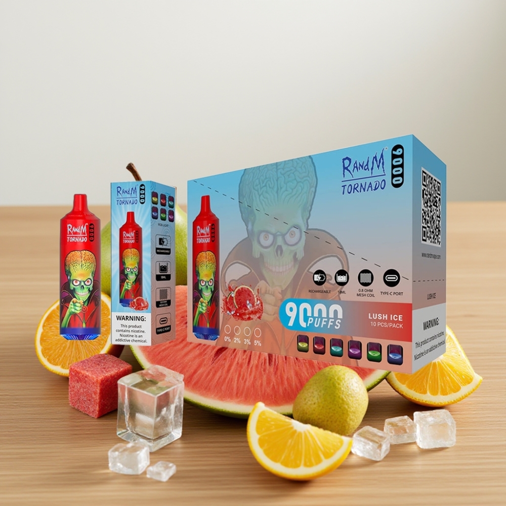 RandM Fumot Tornado 9000 Pufova – 850 mAh, 18 mL, Mrežasti kalem, RGB displej, Ledeni plod