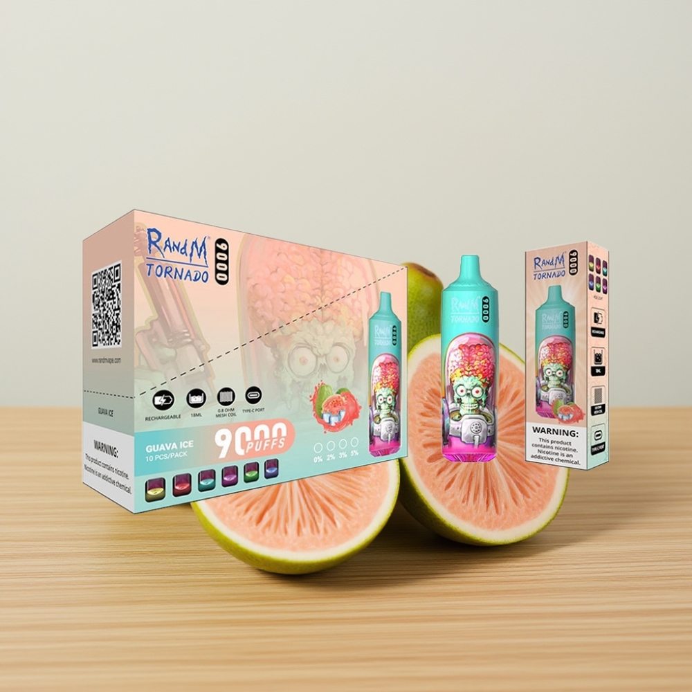 RandM Fumot Tornado 9000 Pufova, 850 mAh Baterija, 18 mL Tečnost, Mrežasti Kalem, Guava Led