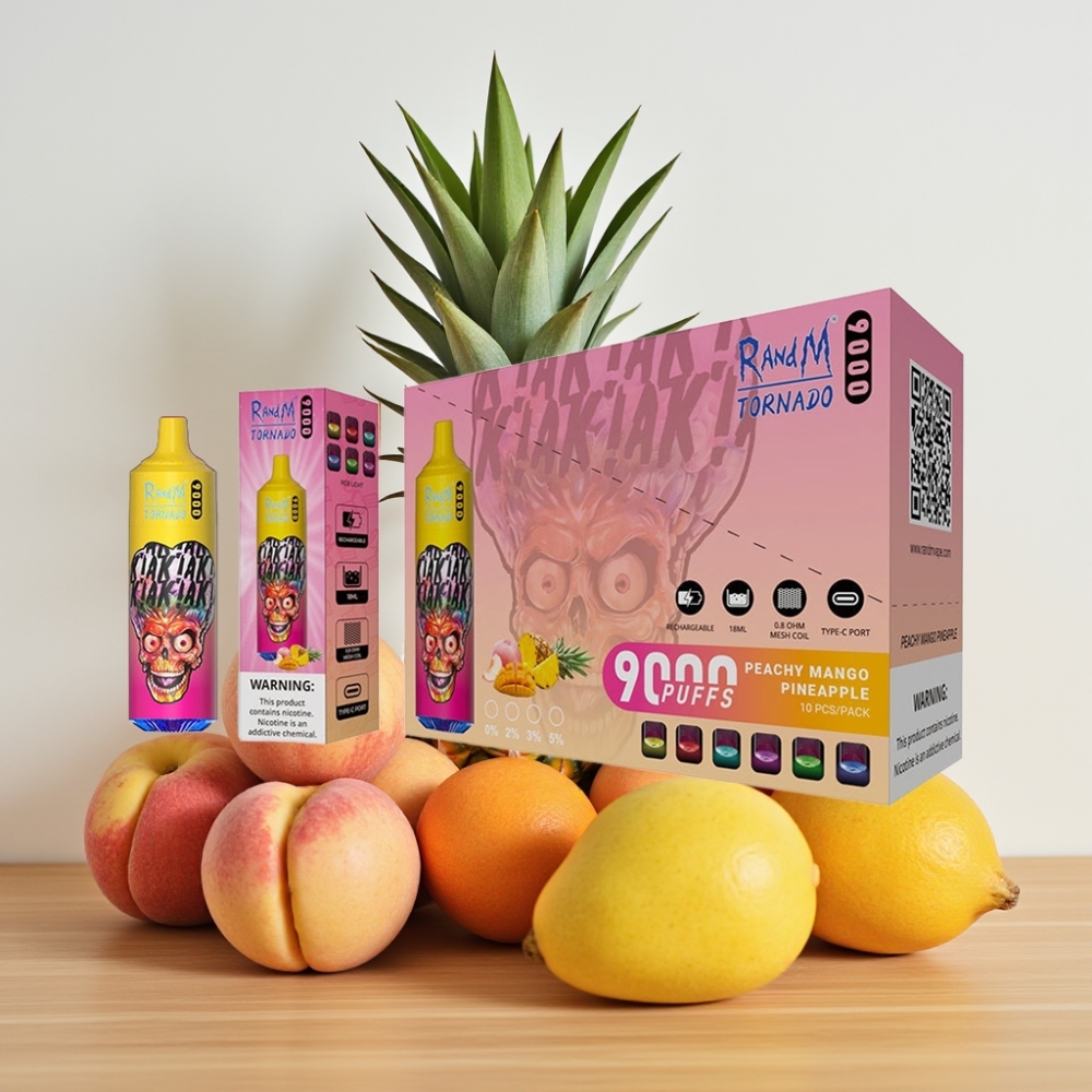 RandM Tornado 9000 Puffs 850mAh 18mL Mesh Coil Peachy Mango Ananas RGB