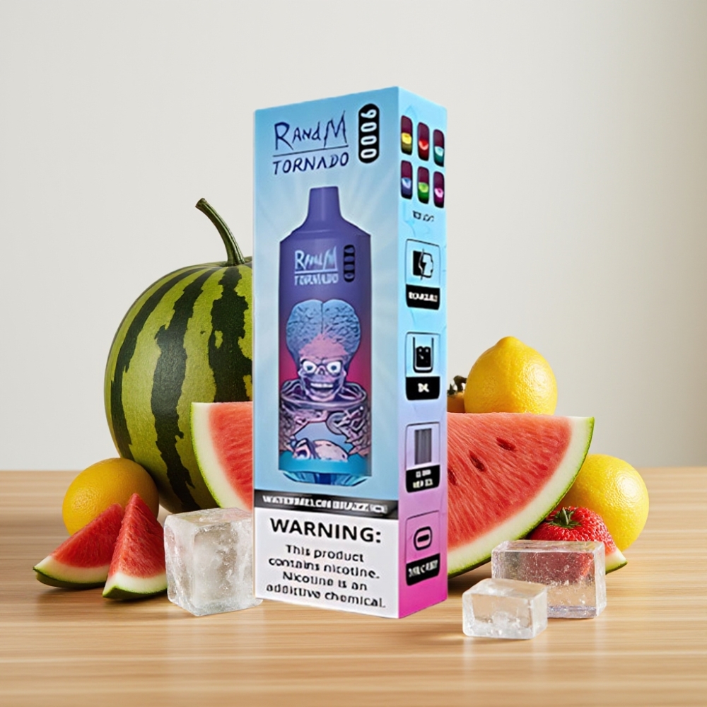 RandM Tornado 9000 Puffs - 850mAh, 18mL, Mrežasti Coil, Lubenica Brazz Led
