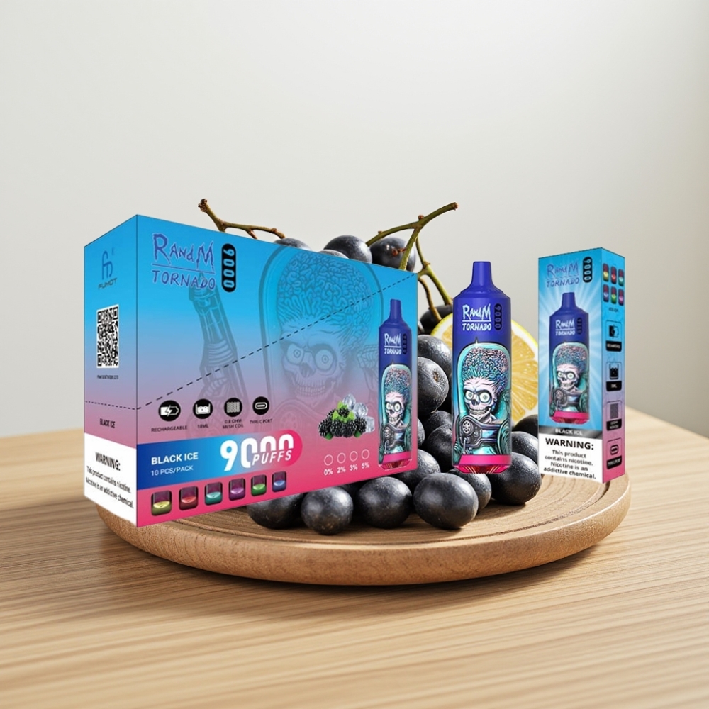 RandM Tornado 9000 Puffs – 850mAh, 18mL, Mrežni Kalem, RGB Display, Crni Led