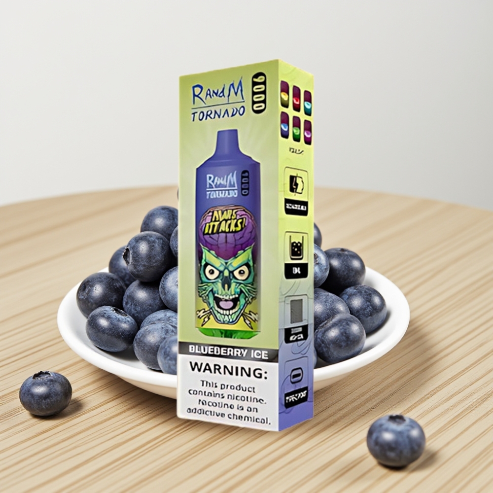 RandM Tornado 9000 Pufova, 850 mAh, 18 mL, Mrežasti Kalem, Borovnica Led
