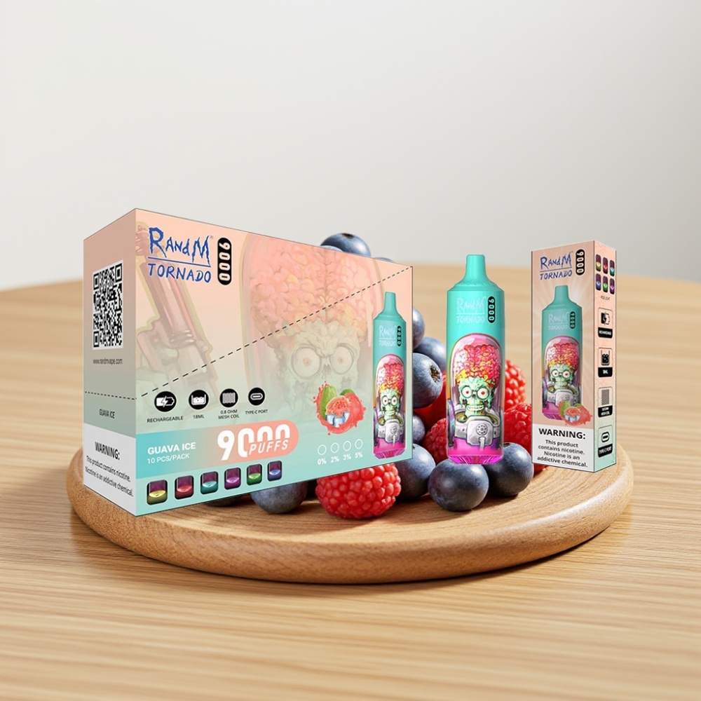 RandM Tornado 9000 Pufova, 850 mAh, 18 mL, Mrežasti kalem, Plava Kisela Malina