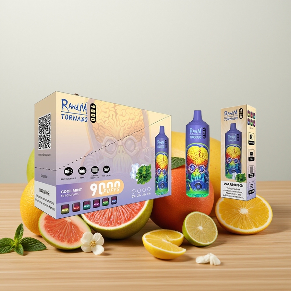 RandM Tornado 9000 Pufova, 850 mAh, Mrežasti kalem, Cool Mint