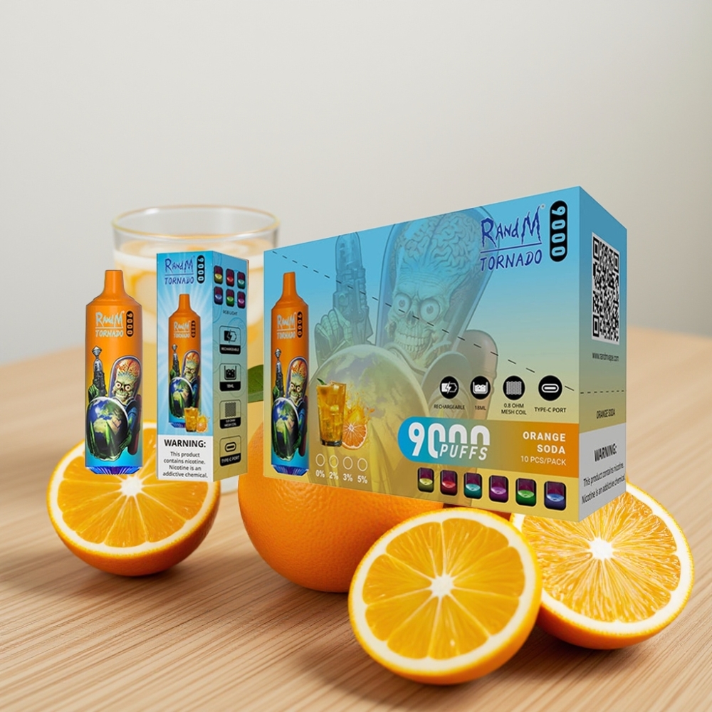 RandM Tornado 9000 Pufova – Narandžasta Soda, 18 mL, Mesh Coil, RGB Display