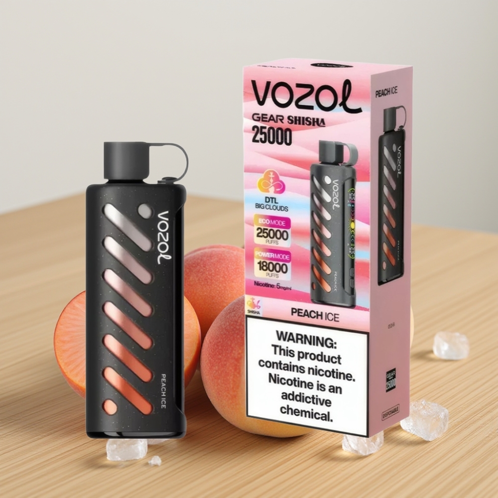 VOZOL Gear Shisha 25000 Pufova Dual Mesh, Breskva Led, 1000mAh, 5mg/ml