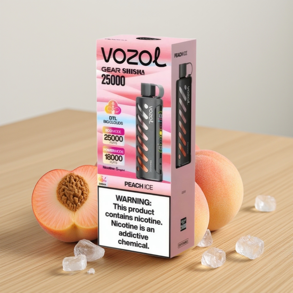 VOZOL Gear Shisha 25000 Pufova Dual Mesh, Breskva Led, 1000mAh, 5mg/ml