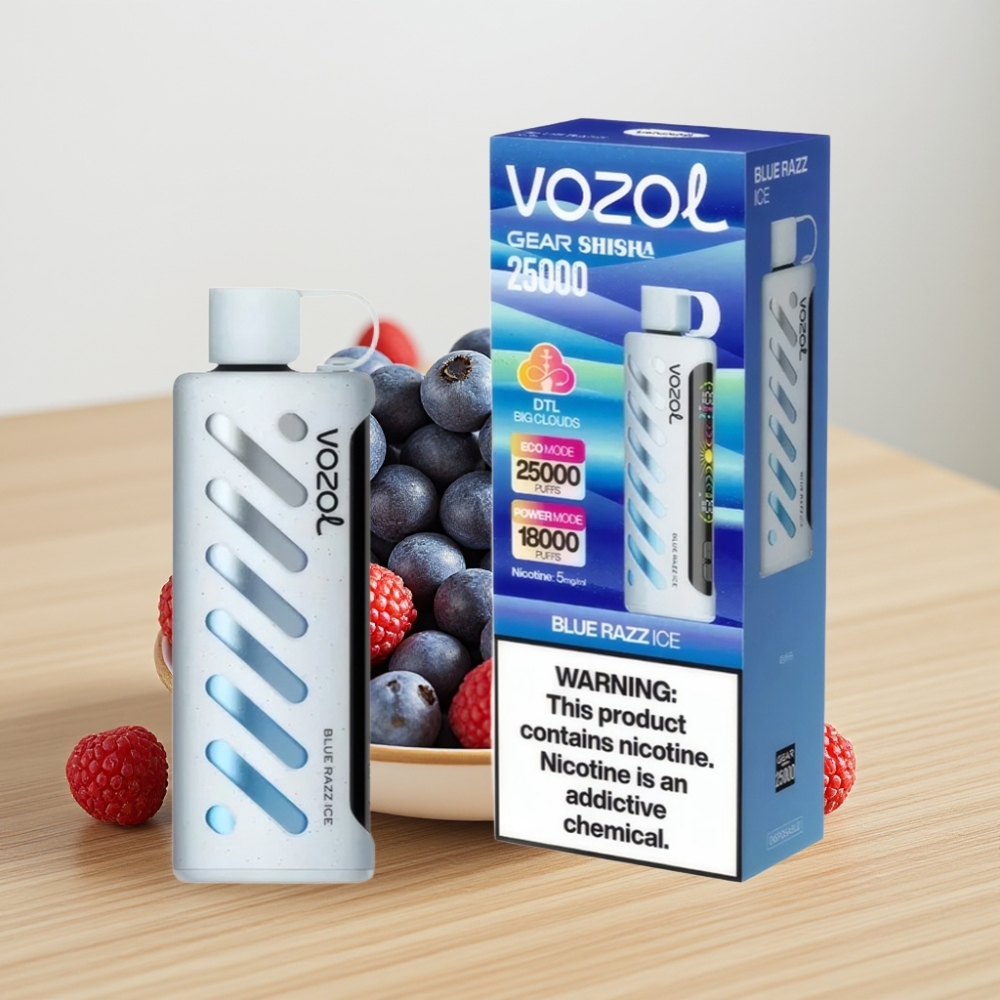 VOZOL Gear Shisha 25000 Pufova Dual Mesh Plavi Razz Led S.iL.C Tech 1000mAh